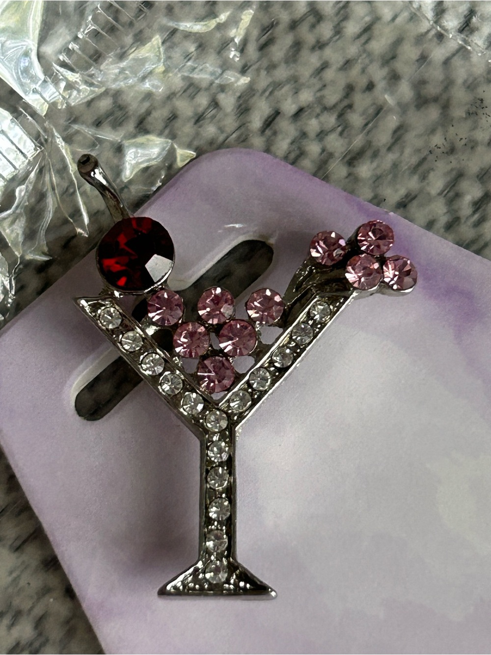 Vintage Martini Glass Pendant with Pink and Red Rhinestones - Picture 2 of 2